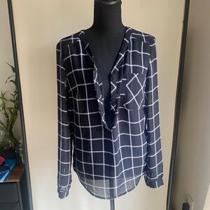 Merona Black Windowpane Plaid V-Neck Blouse
